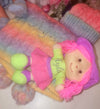 Personalised baby blanket & Hat, Rainbow weave with pom poms