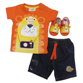 SANDALS & 3D BEAR T-SHIRT, TWILL DENIM SHORT SET (3-18 MONTHS)