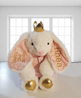 Personalised confetti bunny with long ears and golden paws