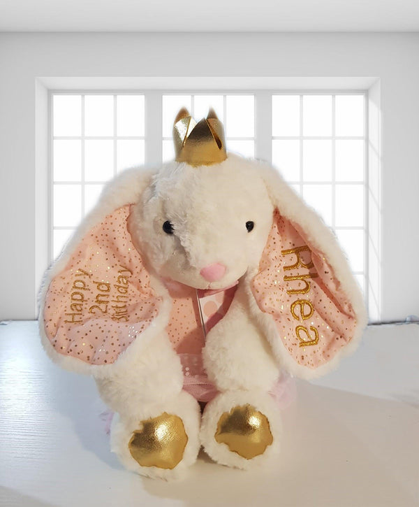 Personalised confetti bunny with long ears and golden paws - SnugDem Boogums