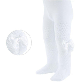 WHITE PELRINE TIGHTS W/BOW (0-24 MONTHS)