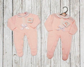 Long Knitted Pink Baby Girls Romper with Bow and Lace (NB-9m)