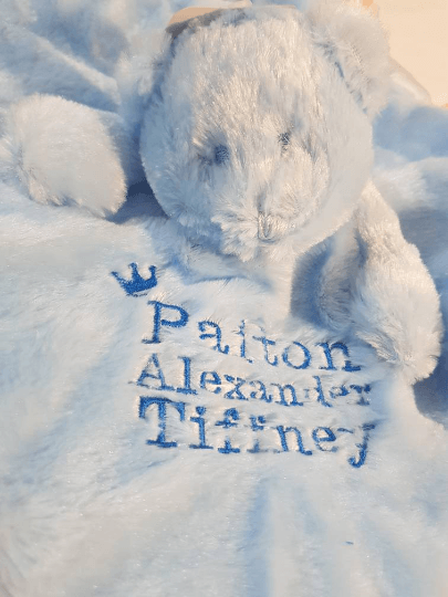 Personalised bear Comforter with ribbon tags - Blue - instige.myshopify.com