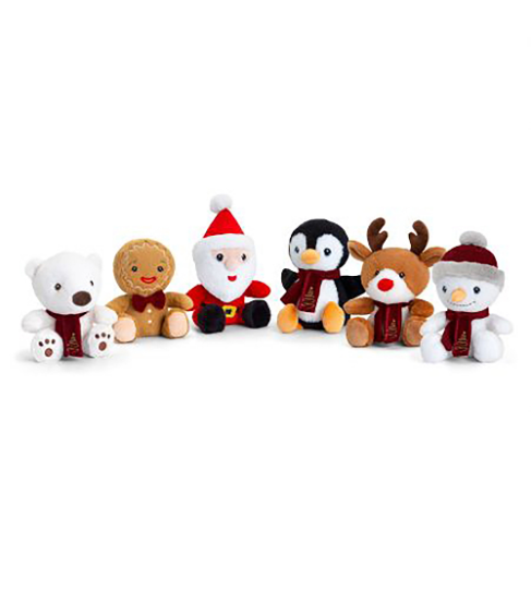 Christmas Beanies Plush Soft Toy 14cm, 6 Designs, Santa, Reindeer, Penguin, Snowman, Polar Bear, Gingerbread Man, Keeleco,
