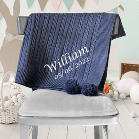 PERSONALISED BABY cable knitted knit nursery crib cot BLANKET