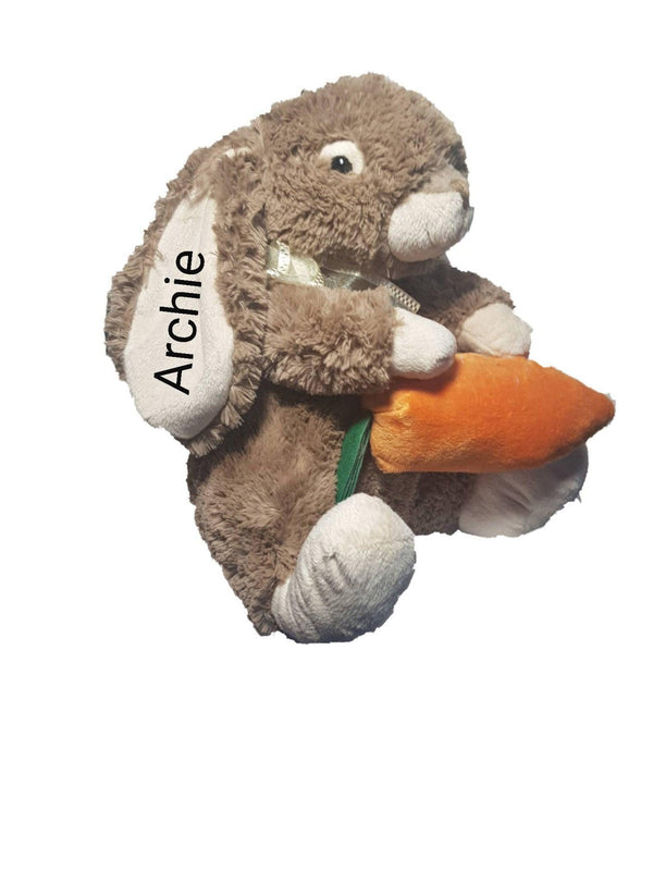 Personalised Rabbit, brown pink plushie with Carrot