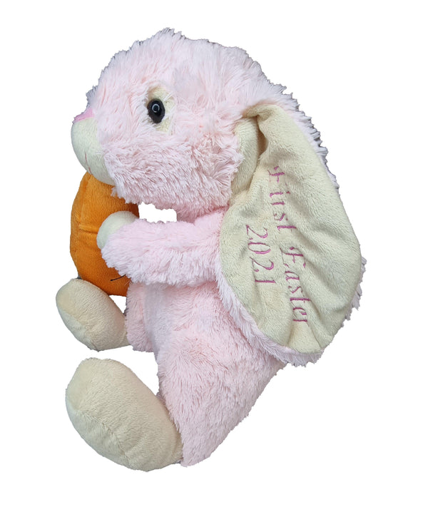 Personalised Rabbit, Pink plushie with Carrot, - SnugDem Boogums