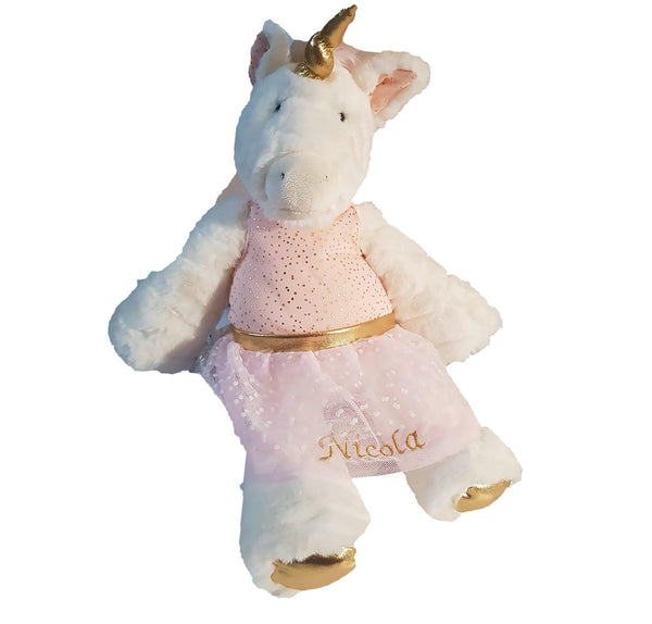 Personlaised confetti unicorn Plush Toy with gold paws - SnugDem Boogums