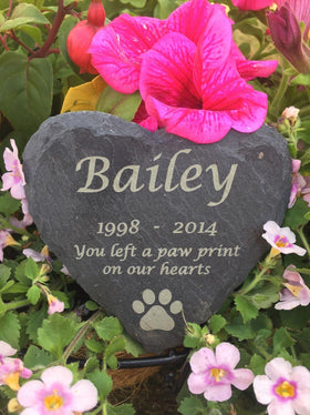 Personalised Engraved Slate Stone Heart Pet Memorial Grave Marker Plaque