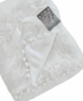 POM-POM Wrap Fluffy Blanket Spanish style - White